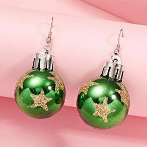 Green Christmas Ball Earrings